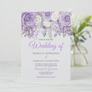 Invitation Elégant mariage floral violet invitez avec étincel