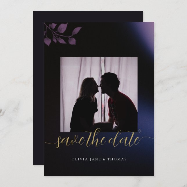 Invitation Élégant mariage floral violet moody Enregistrer la (Devant / Derrière)