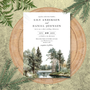 Invitation Élégant mariage forestier au bord du lac à l'aquar