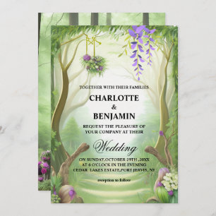 Invitation Élégant Mariage forestier enchanté vert