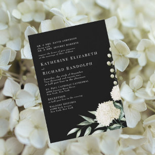 Invitation Élégant Mariage Formal Noir & Blanc Floral