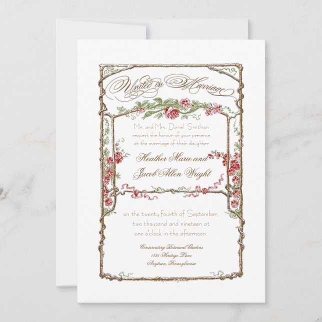 Invitation Élégant Mariage Formal Rose Floral Trellis (Devant)