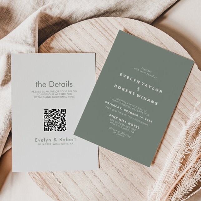 Invitation Élégant Mariage formel vert avant et arrière (Créateur téléchargé)