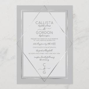 Invitation Elégant Mariage frontière gris simple Silver Geo