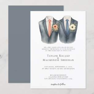 Invitation Elégant Mariage gay deux pièces en costume