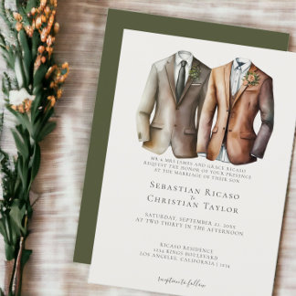 Invitation Elégant Mariage gay deux pièces en costume