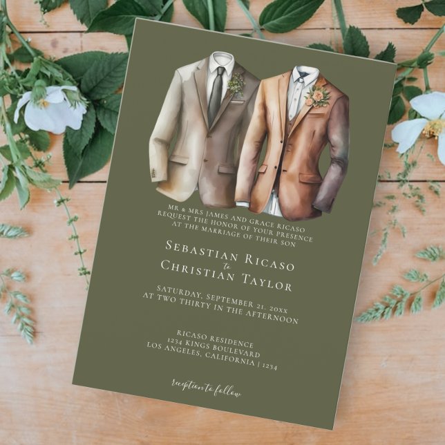 Invitation Elégant Mariage gay deux pièces en costume (Créateur téléchargé)