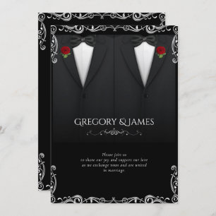 Invitation Élégant Mariage gay Tuxedo Rose rouge