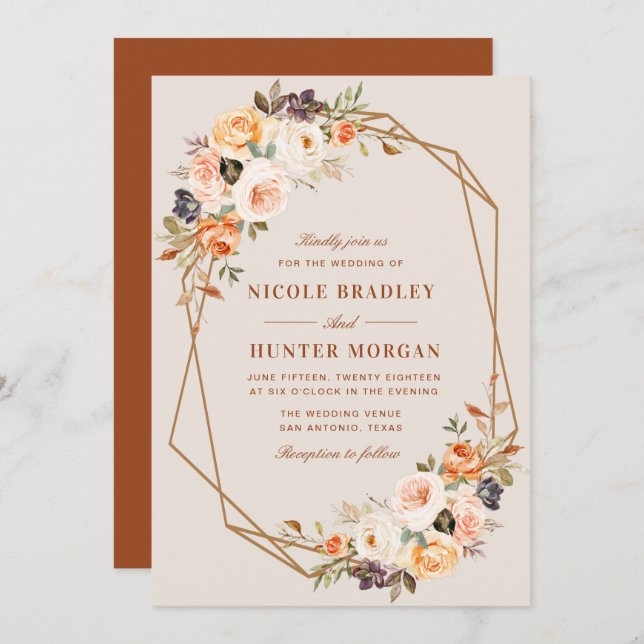 Invitation élégant mariage géométrique à fleurs à automne