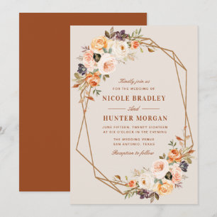 Invitation élégant mariage géométrique à fleurs à automne