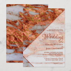 Invitation Élégant Mariage géométrique en marbre métallique e
