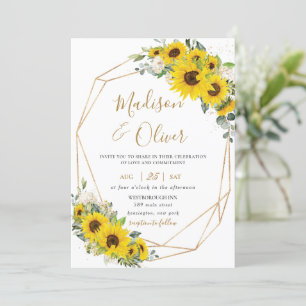 Invitation Élégant Mariage géométrique floral de tournesol or