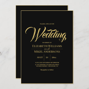 Invitation Élégant Mariage Gold Black Budget