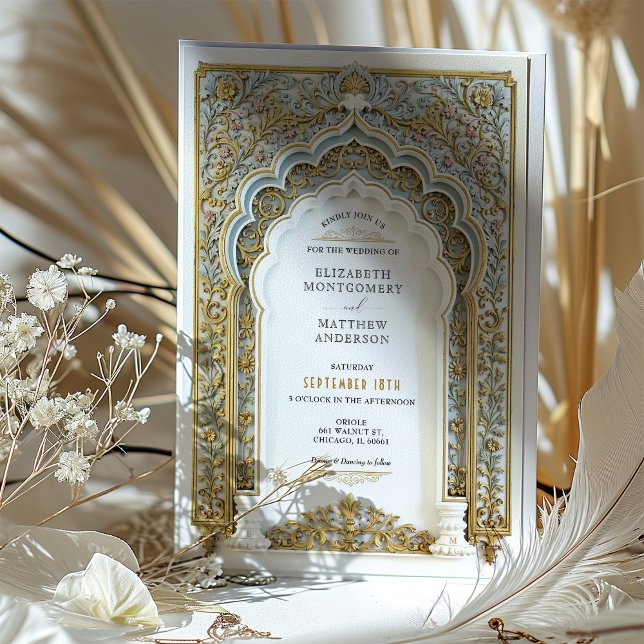 Invitation Elégant Mariage Gold & Blue Filigree (Créateur téléchargé)