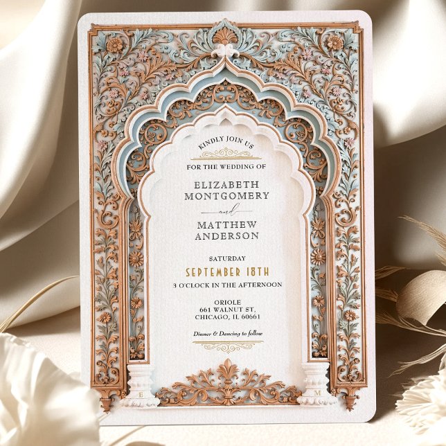 Invitation Elégant Mariage Gold & Blue Filigree (Créateur téléchargé)