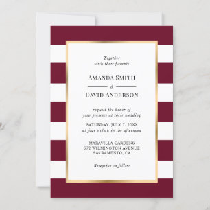 Invitation Elégant Mariage Gold Burgundy et White Stripes
