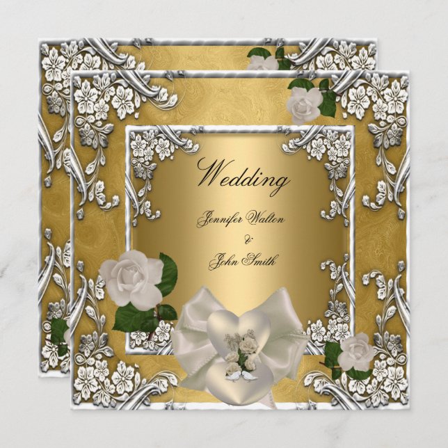 Invitation Elégant mariage Gold Cream Rose Argent (Devant / Derrière)