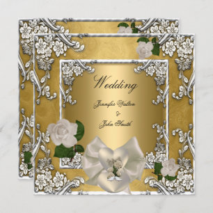 Invitation Elégant mariage Gold Cream Rose Argent