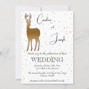 Invitation Elégant Mariage Gold Deer & Gold Confetti