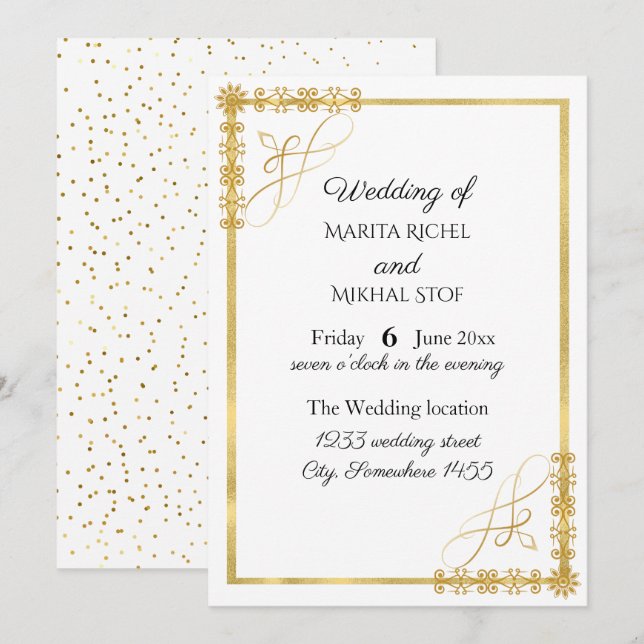 Invitation Élégant Mariage Gold Foil (Devant / Derrière)