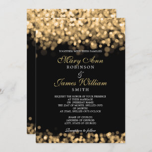 Invitation Élégant Mariage Gold Lights