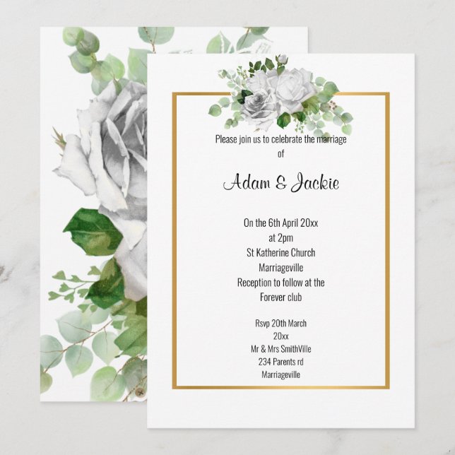 Invitation Élégant MARIAGE GOLD Rose blanc (Devant / Derrière)