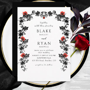 Invitation Élégant Mariage gothique noir et rouge victorien