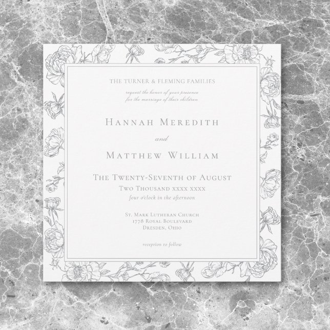 Invitation Élégant mariage gris à décor chinois oiseau et arm (Elegant Gray Chinoiserie Bird & Crest Wedding Invitation)