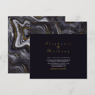 Invitation Elégant mariage gris or Agate Motif en marbre