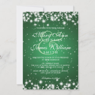 Invitation Élégant Mariage Hiver Vert étincelant