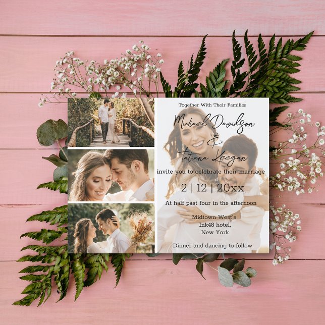 Invitation Élégant Mariage Horizontal Multi Photo Script (Créateur téléchargé)