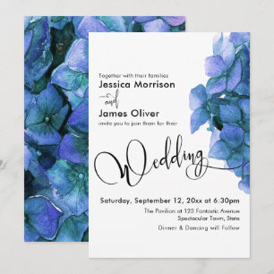 Invitation Élégant Mariage Hydrangea Aquarelle Bleue Calligra
