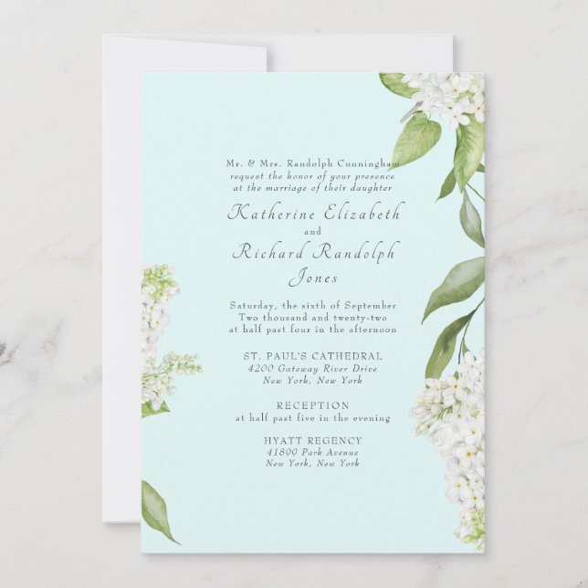 Invitation Élégant mariage Hydrangea Blanc Seafoam II (Devant)