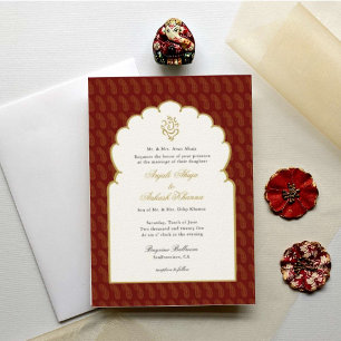 Invitation Élégant mariage indien Ganesh Red & Gold