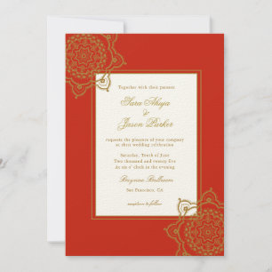 Invitation Élégant mariage indien Mandala rouge & or