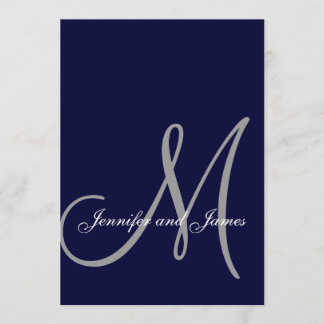 Invitation Élégant Mariage initial bleu gris de la marine