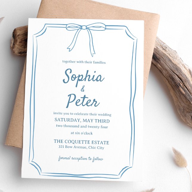 Invitation Élégant Mariage intemporel Dusty bleu main-tiré (This soft blue invitation adds a peaceful, elegant touch to your wedding—customizable and chic.)