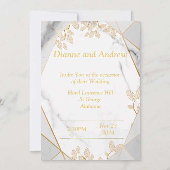 Invitation Elégant mariage Invitation, marbre, or (Devant)