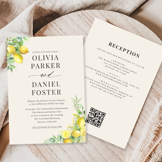 Invitation Élégant mariage italien au citron QR Code (Créateur téléchargé)