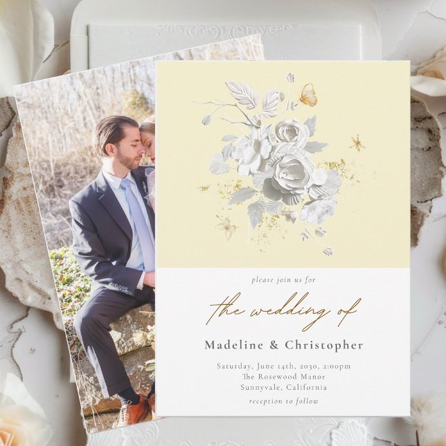 Invitation Élégant Mariage jaune blanc floral (Créateur téléchargé)