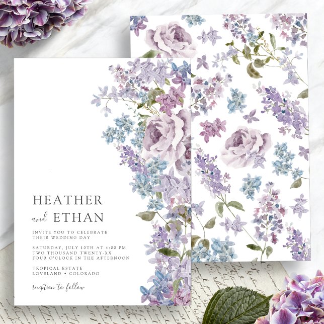 Invitation Elégant Mariage Lilac aquarelle (Elegant Watercolor Purple Lilac Wedding Invitation by Painted Paperie
)