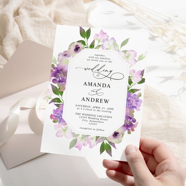 Invitation Élégant Mariage Lilac Purple Fleurs (Créateur téléchargé)