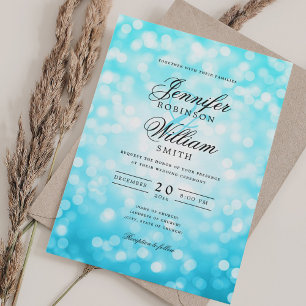 Invitation Elégant Mariage Lumières Vintage Turquoise QR RSVP