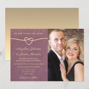 Invitation Élégant Mariage Luxueux Confettis Photo Violet Or