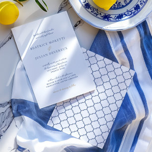 Invitation Elégant Mariage méditerranéen blanc et bleu
