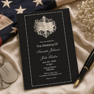 Invitation Élégant mariage militaire avec drapeau américain n