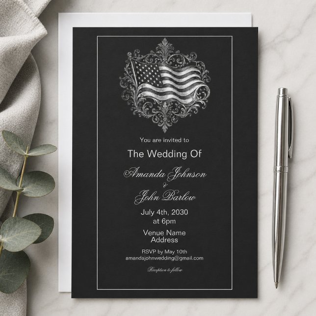 Invitation Élégant mariage militaire avec drapeau américain n (Créateur téléchargé)