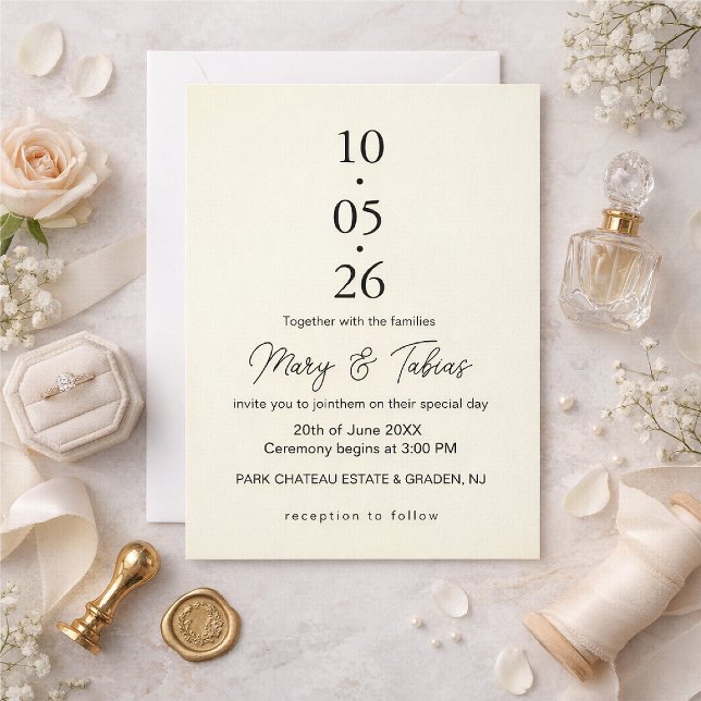 Invitation Élégant Mariage Minimaliste Crème Blanc (Créateur téléchargé)
