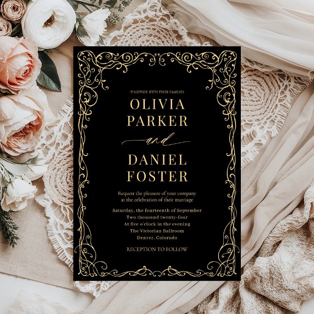 Invitation Élégant Mariage minimaliste d'or noir (Créateur téléchargé)