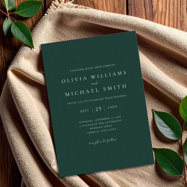 Invitation Élégant Mariage minimaliste Emerald Green (Créateur téléchargé)